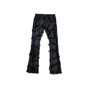 Vicious Men's Black Distressed Web Detail Cotton Jeans Size 34